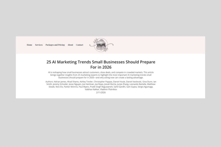 Article titled 25 AI Marketing Trends Small Businesses Should Prepare For in 2026, co-authored by Gina Dunn and 24 other
